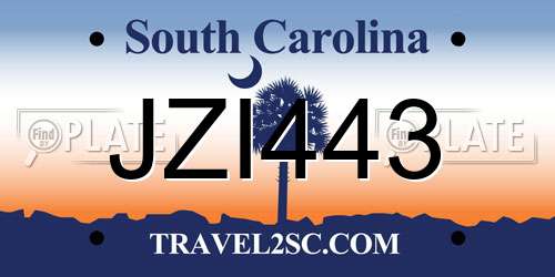JZI443 South Carolina License Plate