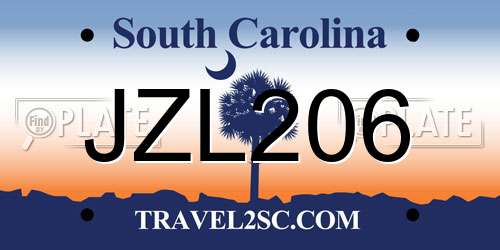 JZL206 South Carolina License Plate