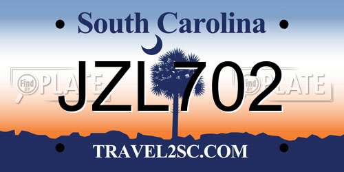 JZL702 South Carolina License Plate