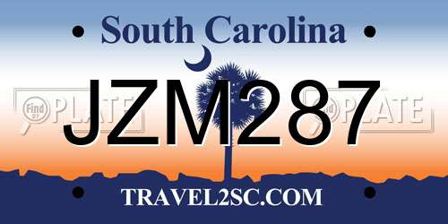 JZM287 South Carolina License Plate