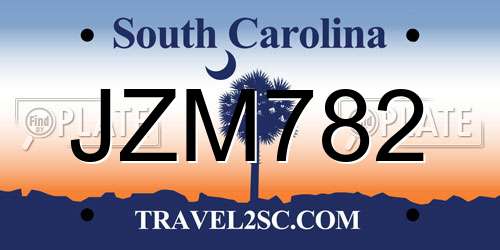 JZM782 South Carolina License Plate