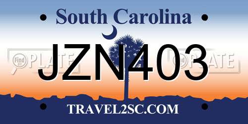 JZN403 South Carolina License Plate