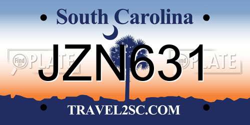 JZN631 South Carolina License Plate