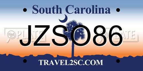JZSO86 South Carolina License Plate