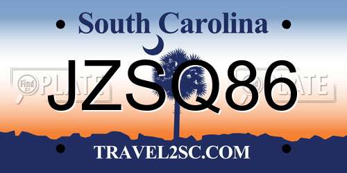 JZSQ86 South Carolina License Plate