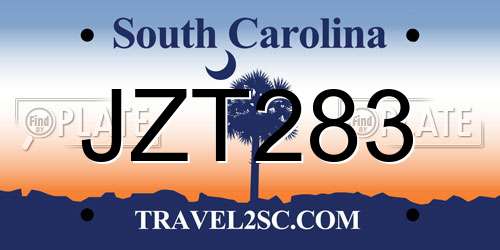 JZT283 South Carolina License Plate