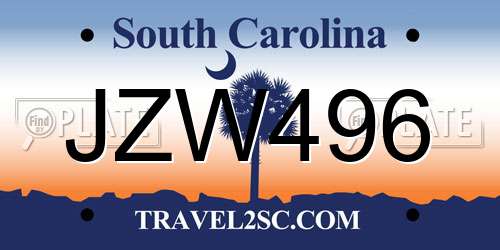 JZW496 South Carolina License Plate