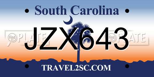 JZX643 South Carolina License Plate