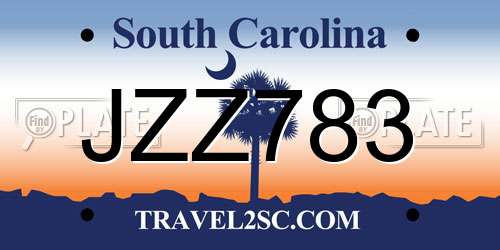 JZZ783 South Carolina License Plate