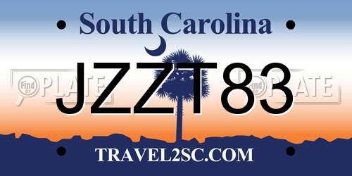 JZZT83 South Carolina License Plate