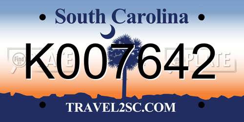 K007642 South Carolina License Plate