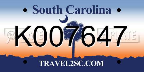 K007647 South Carolina License Plate