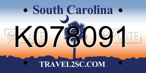 K078091 South Carolina License Plate