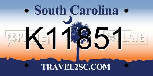 K11851 South Carolina License Plate