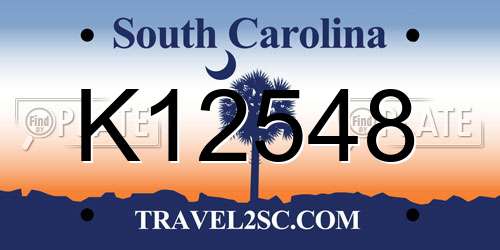 K12548 South Carolina License Plate