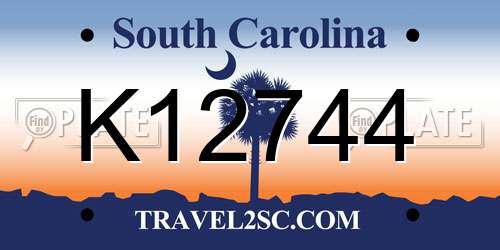 K12744 South Carolina License Plate