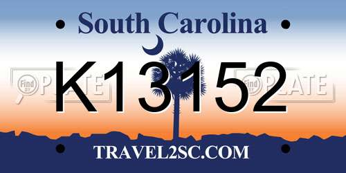 K13152 South Carolina License Plate
