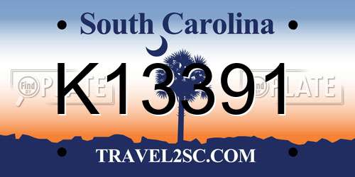 K13391 South Carolina License Plate