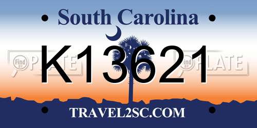 K13621 South Carolina License Plate
