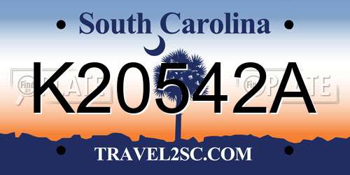 K20542A South Carolina License Plate