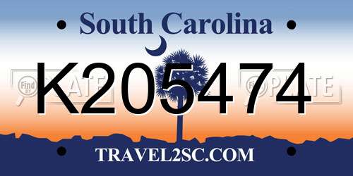 K205474 South Carolina License Plate