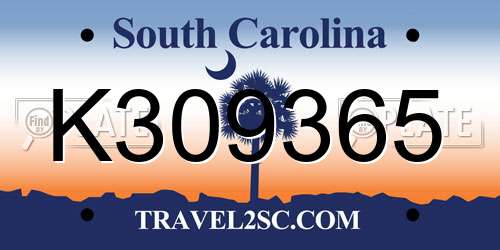 K309365 South Carolina License Plate