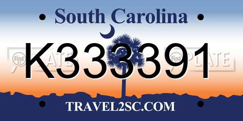 K333391 South Carolina License Plate