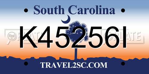 K45256I South Carolina License Plate