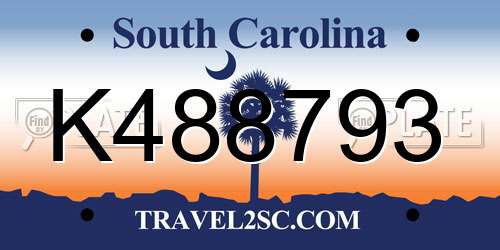 K488793 South Carolina License Plate