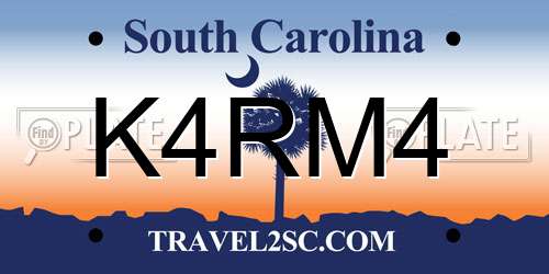 K4RM4 South Carolina License Plate