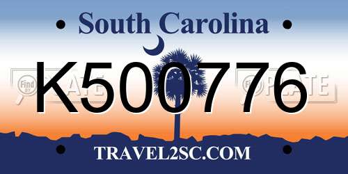 K500776 South Carolina License Plate