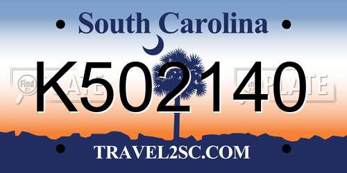 K502140 South Carolina License Plate