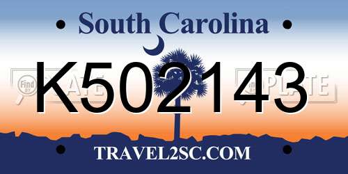 K502143 South Carolina License Plate