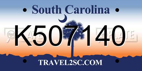 K507140 South Carolina License Plate