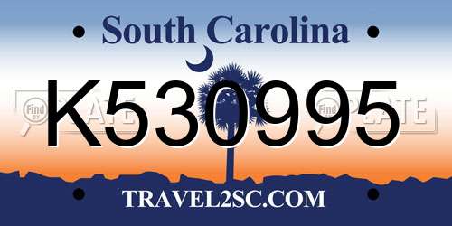 K530995 South Carolina License Plate