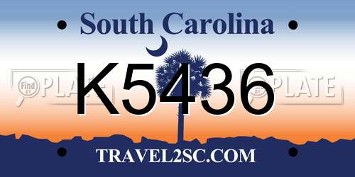K5436 South Carolina License Plate
