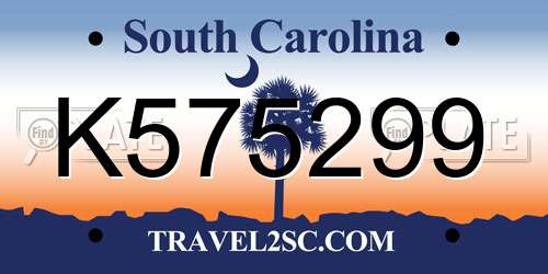 K575299 South Carolina License Plate