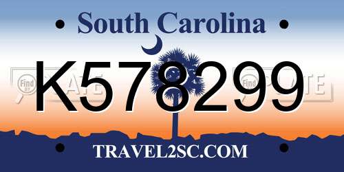 K578299 South Carolina License Plate