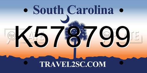 K578799 South Carolina License Plate