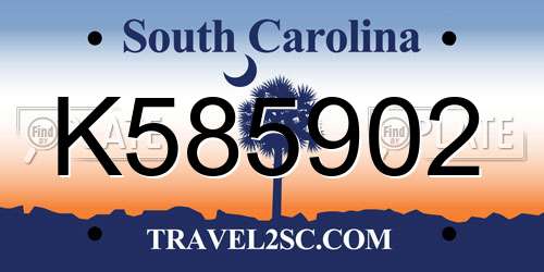 K585902 South Carolina License Plate