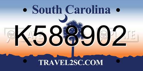 K588902 South Carolina License Plate