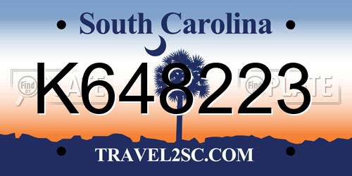 K648223 South Carolina License Plate