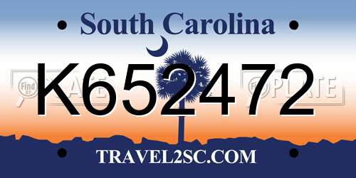K652472 South Carolina License Plate