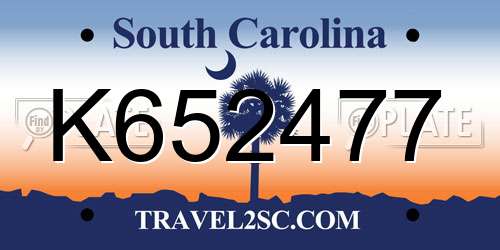 K652477 South Carolina License Plate