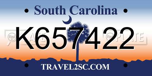 K657422 South Carolina License Plate