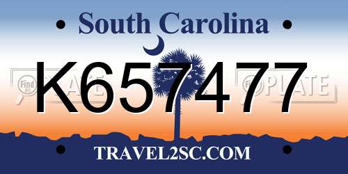K657477 South Carolina License Plate