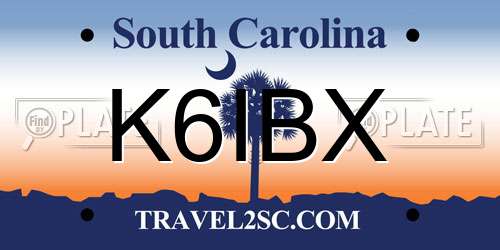 K6IBX South Carolina License Plate