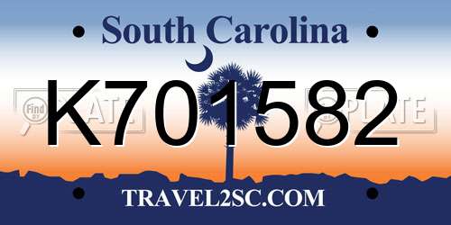K701582 South Carolina License Plate