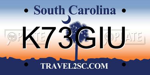 K73GIU South Carolina License Plate