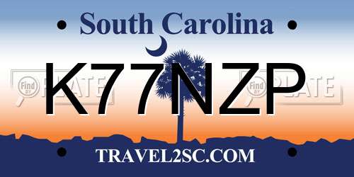 K77NZP South Carolina License Plate